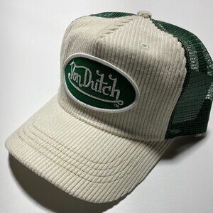 Von Dutch Y2K Vintage Tan Corduroy Green Mesh Hat New Condition